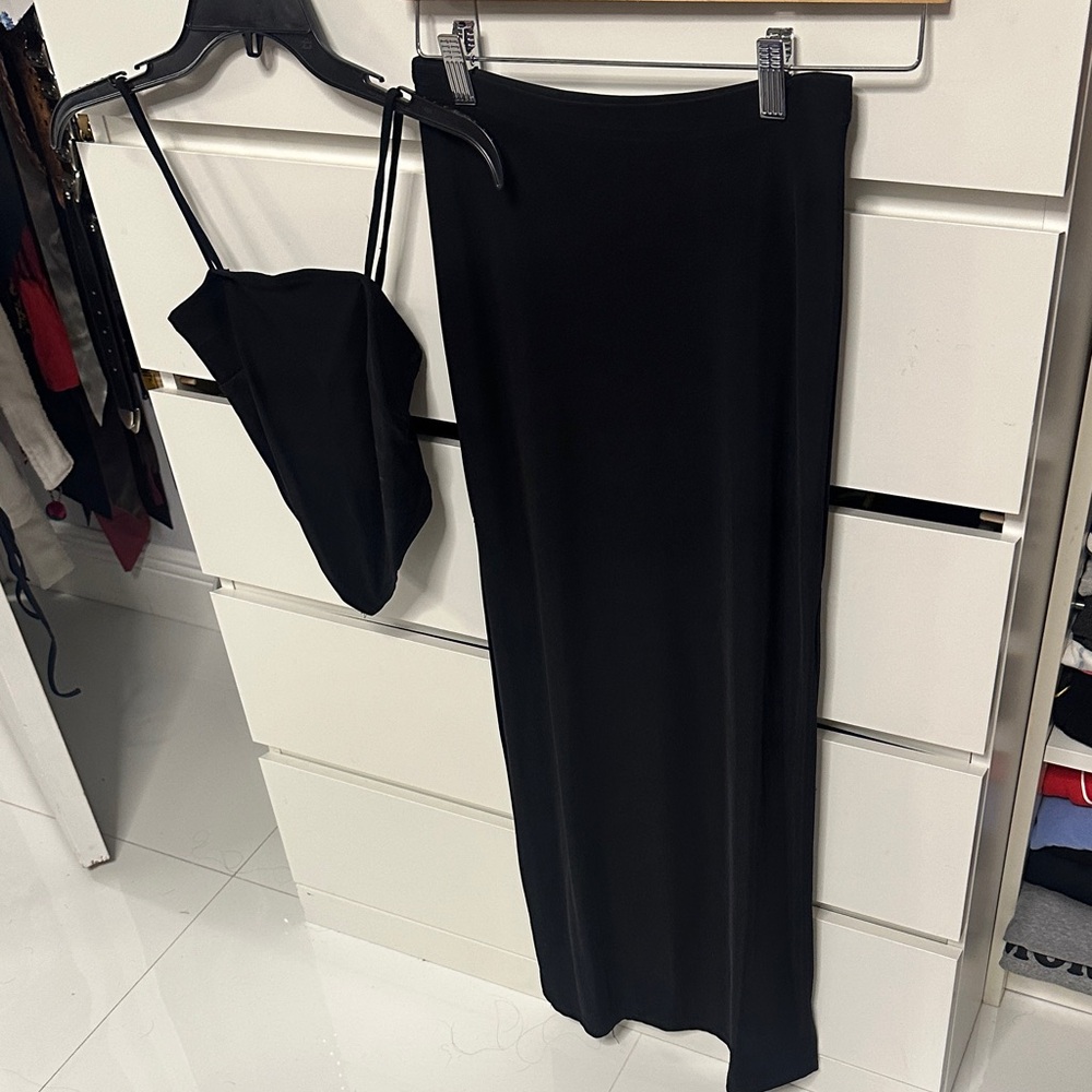 Clue Elegant Black Maxi Skirt and Top Set
